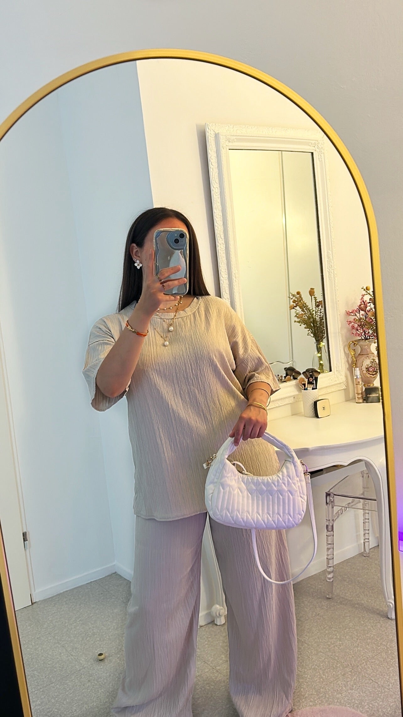 Ensemble long demi-manches beige