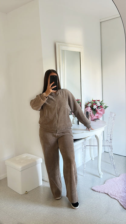 Ensemble jogging côtelé taupe