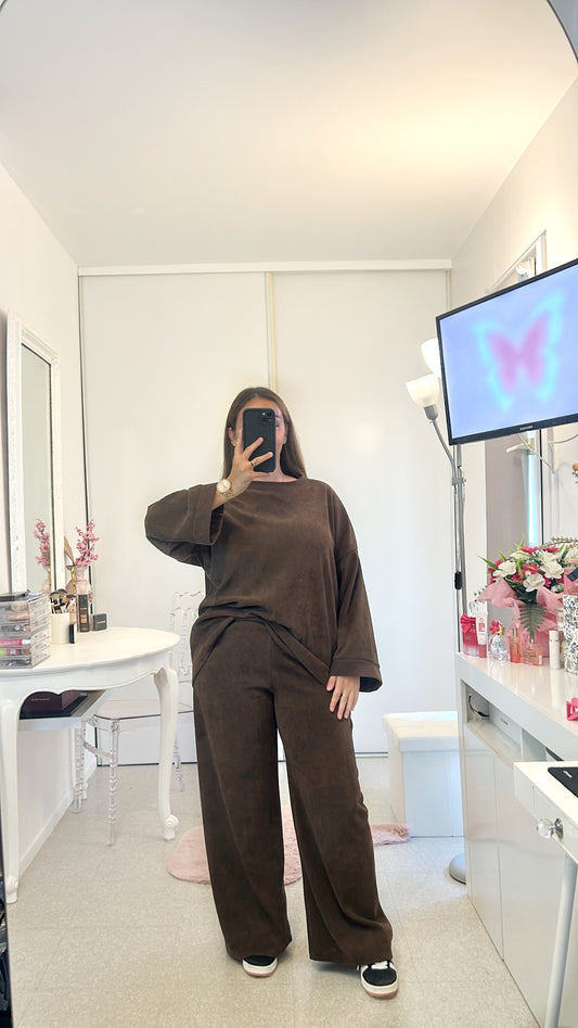 Ensemble long marron côtelé