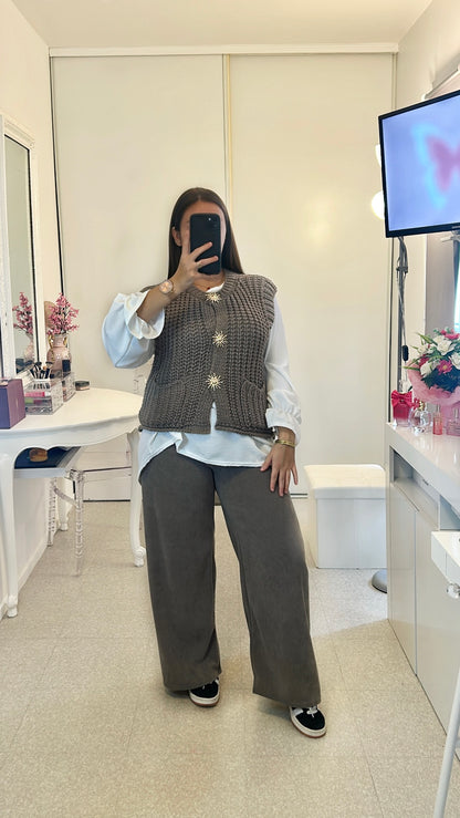 Pull sans manche en maille gris