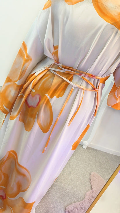 Robe longue douce à fleurs orange