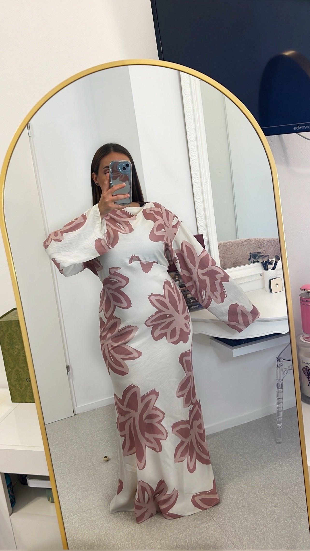 Robe longue à fleurs rose clair