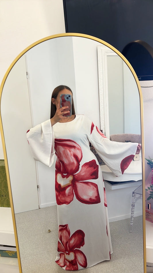 Robe longue douce à fleurs rouge