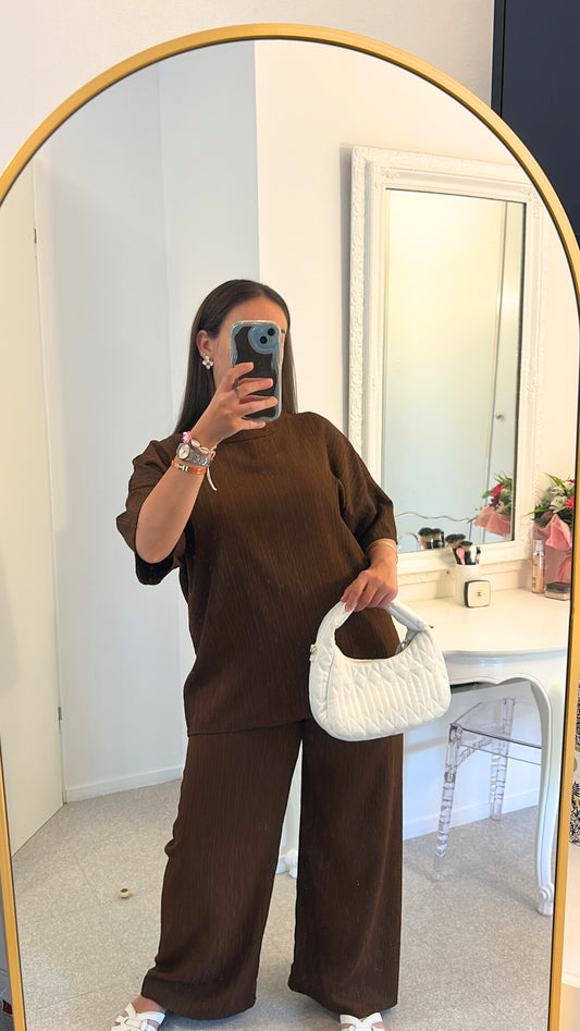 Ensemble long demi-manches marron