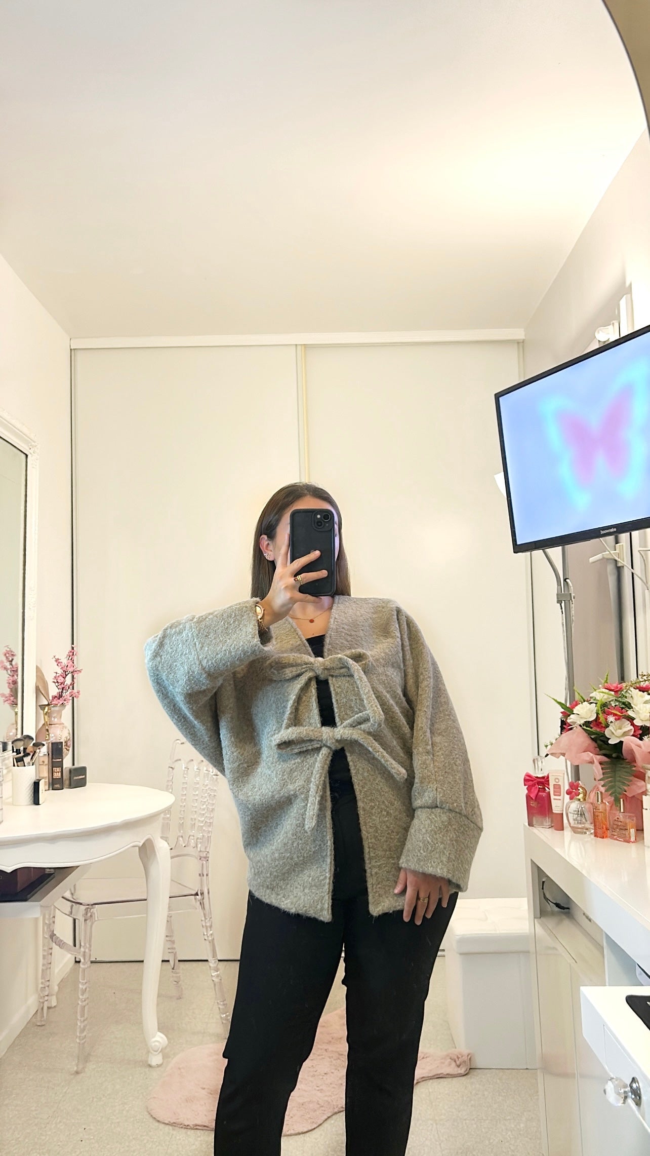 Gros gilet à noeud beige