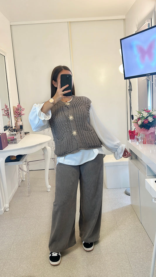 Pull sans manche en maille gris