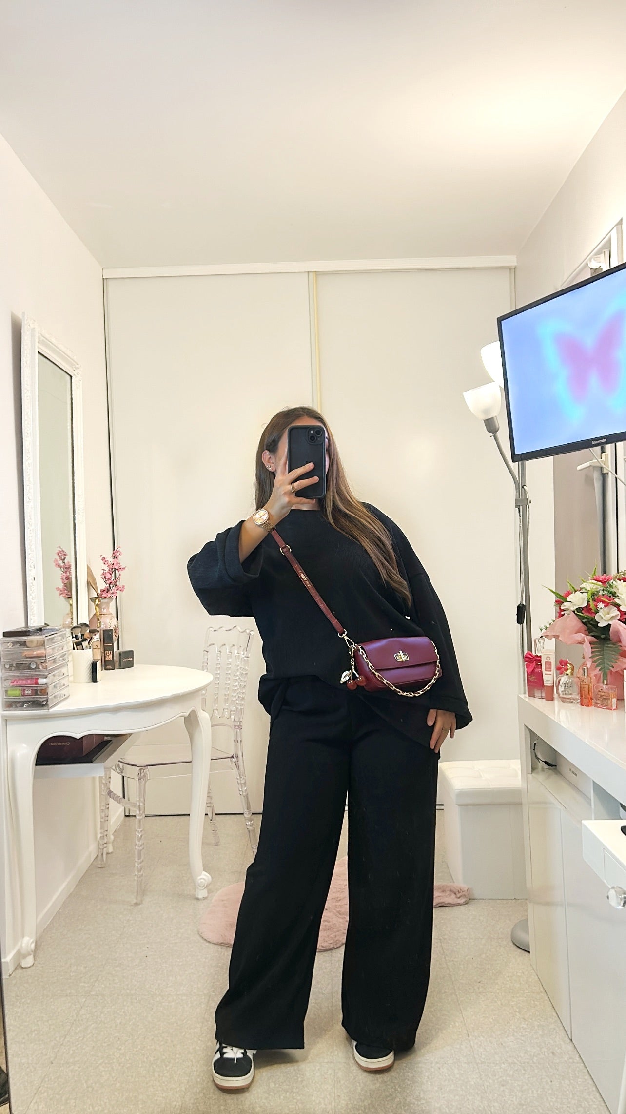 Ensemble long noir côtelé