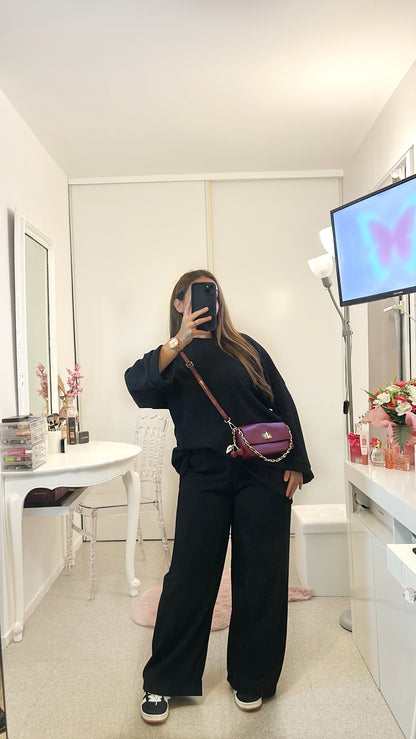 Ensemble long noir côtelé