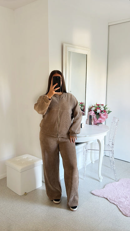 Ensemble jogging côtelé taupe