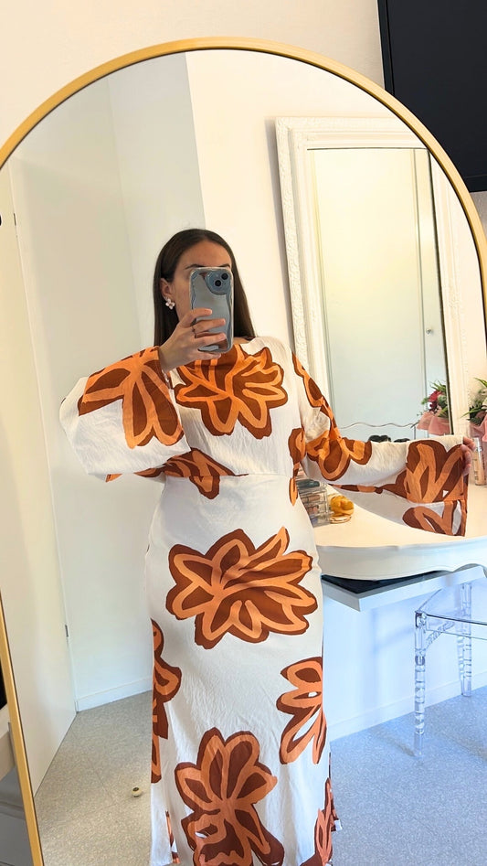 Robe longue à fleurs orange