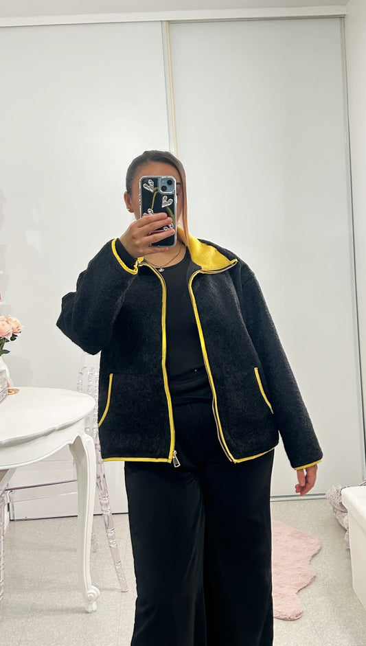 Black and fluorescent yellow fleece jacket