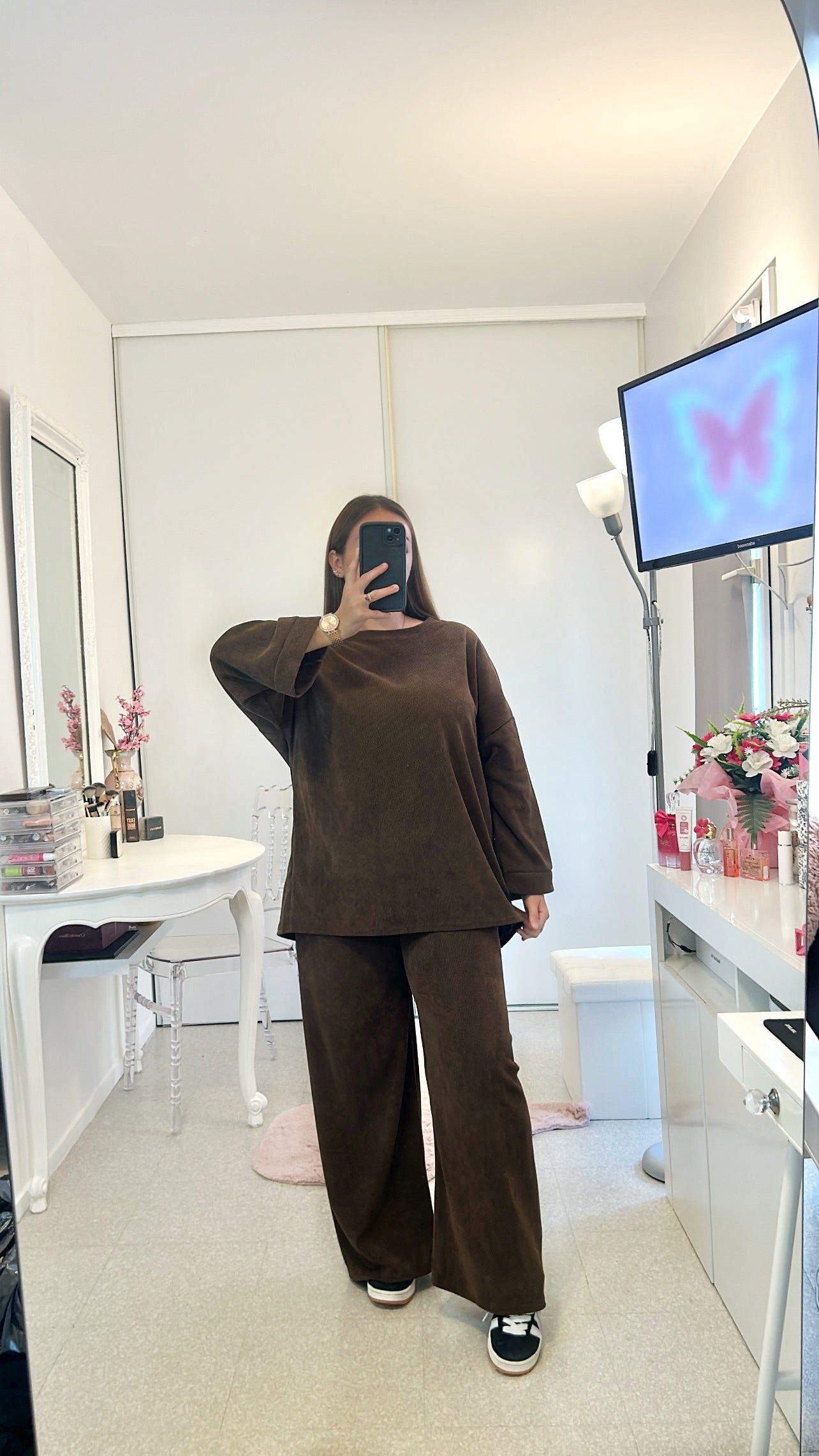 Ensemble long marron côtelé